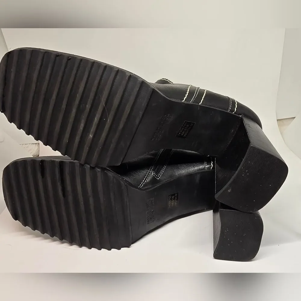 Liz Claiborne Leather Black Ankle Booties with White Stitching 8.5 - Picture 7 of 8